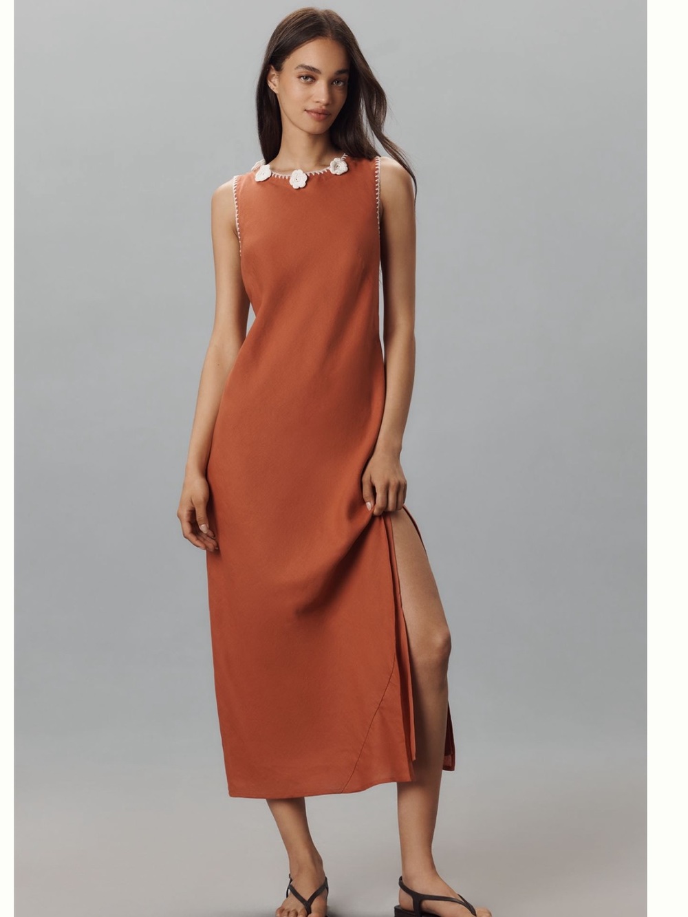 Nwt linen blend crochet trim midi dress